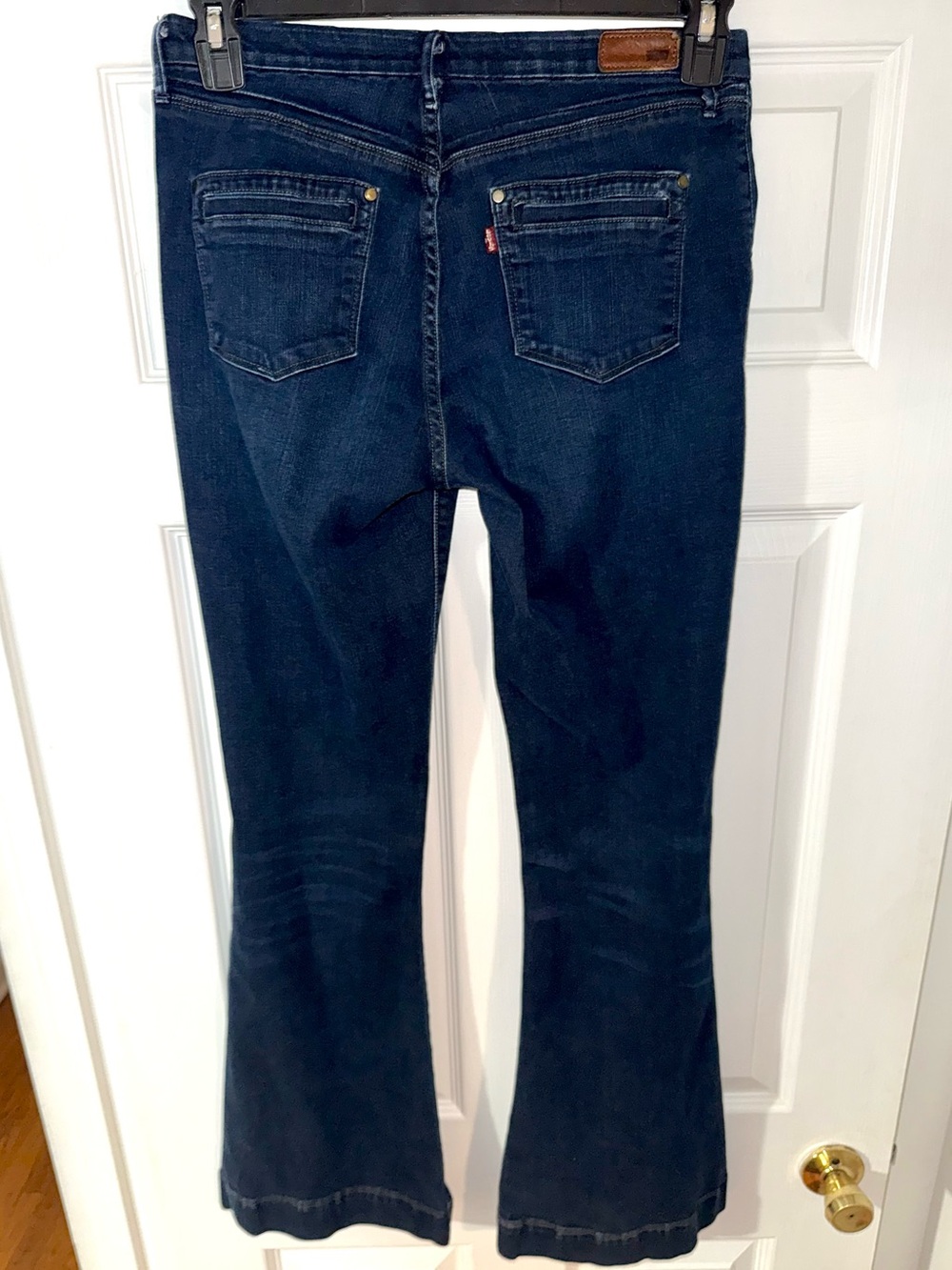 Levi's Retro Dark Wash Indigo Flare Jeans 28” Waist Trouser Hem Vintage Pockets